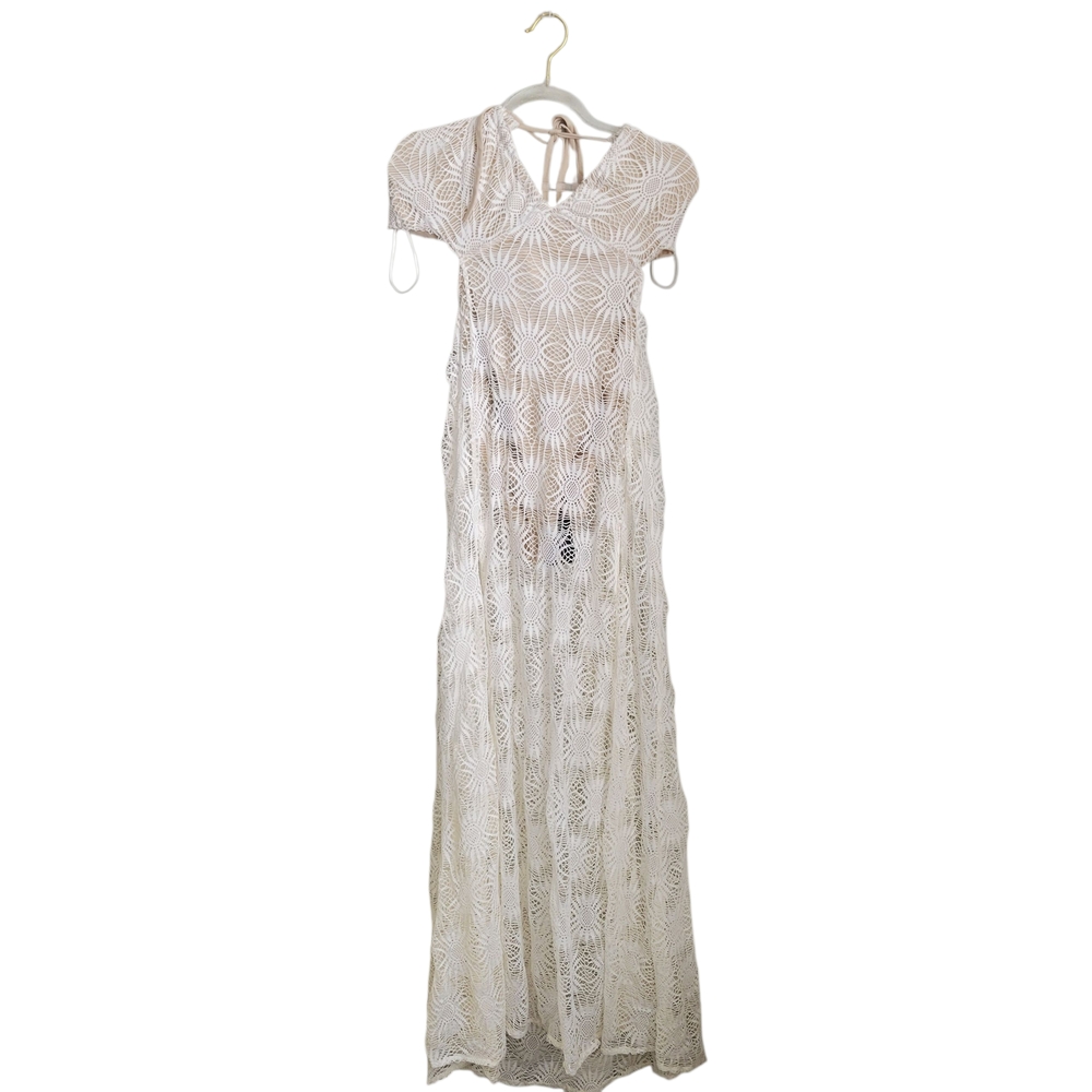 Fashion Nova Off White Crochet Maxi Dress